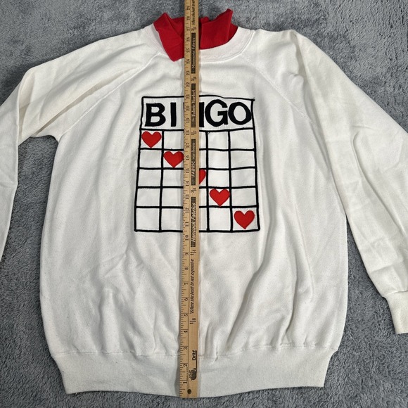 Vintage 1980s Bingo Granny Sweatshirt SZ L Retro Classic USA Hearts Retro - Picture 7 of 11